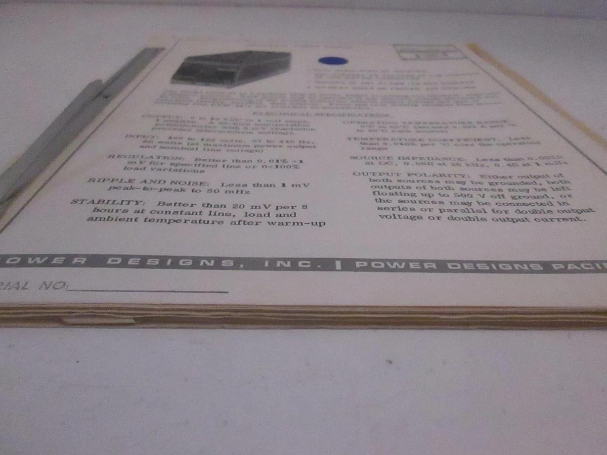 Used Power Designs Model UPM-11 Technical Data, Used