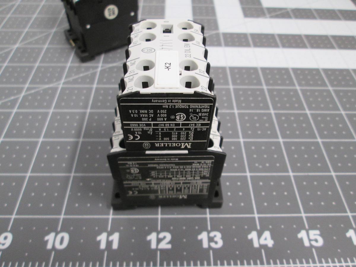 Used Lot of 2 Moeller DILEM-10 Mini Contactors with Auxiliary Contact Blocks