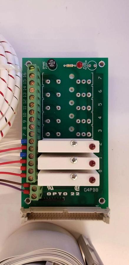 Used Opto 22 G4PB8 PCB w/ 3 Relay Modules and Ribbon Connector, Used