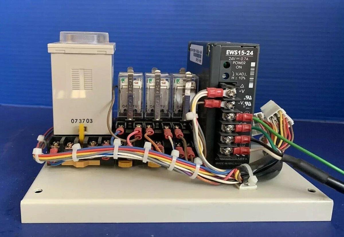 Used Nemic-Lambda EWS15-24 Power Supply Assy w/ Omron H3CR-H8L Timer, Used TEL
