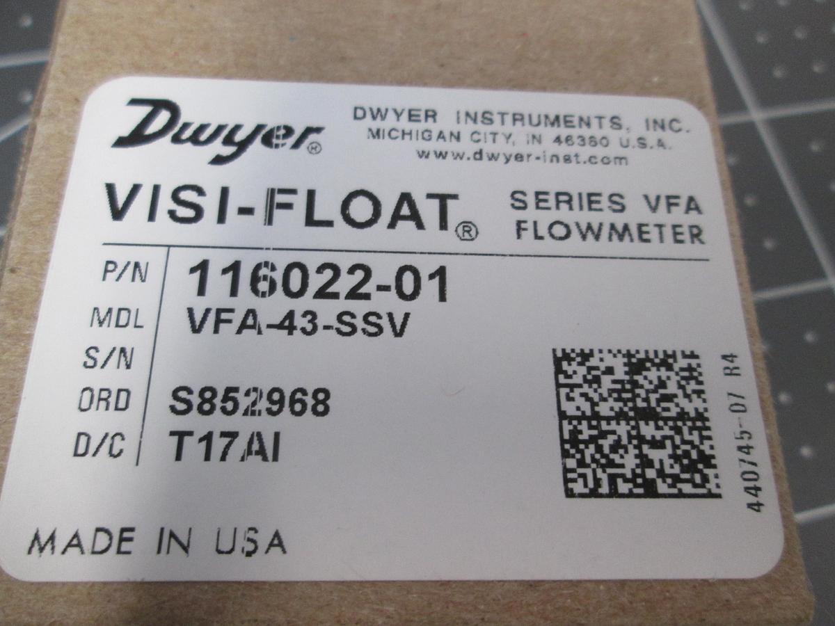 Used Dwyer, VFA-43-SSV, 116022-01 Visi-Float Water Flowmeter 3-20 GPH, Lot of 2 NIP