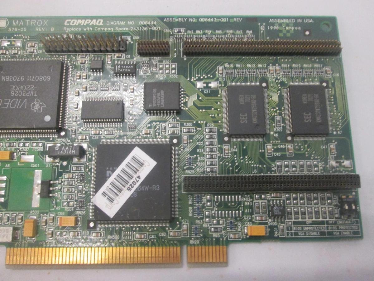 Used Compaq Matrox, 006443-001, PCI Video Card, Used