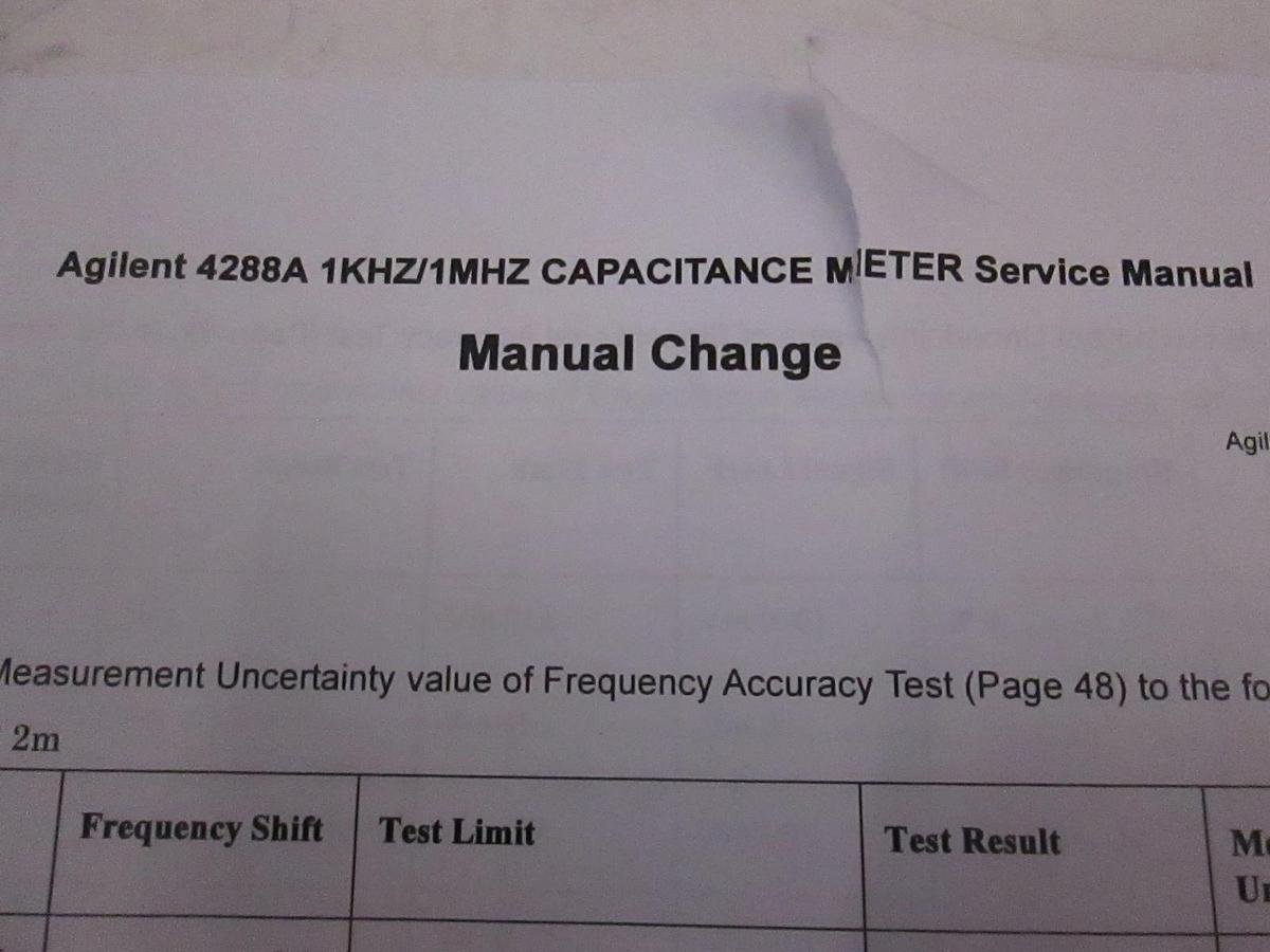 Used Agilent 4288A Capacitance Meter Service Manual, Manual Change, Used