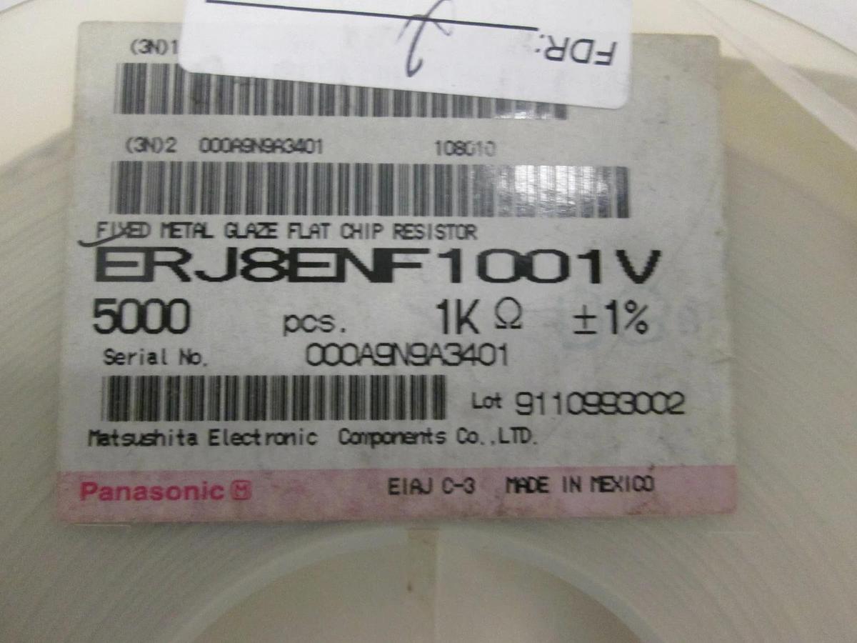 Panasonic, Fixed Metal Glaze Flat Chip Resistor, ERJ8ENF1001V, New, Lot of 4500