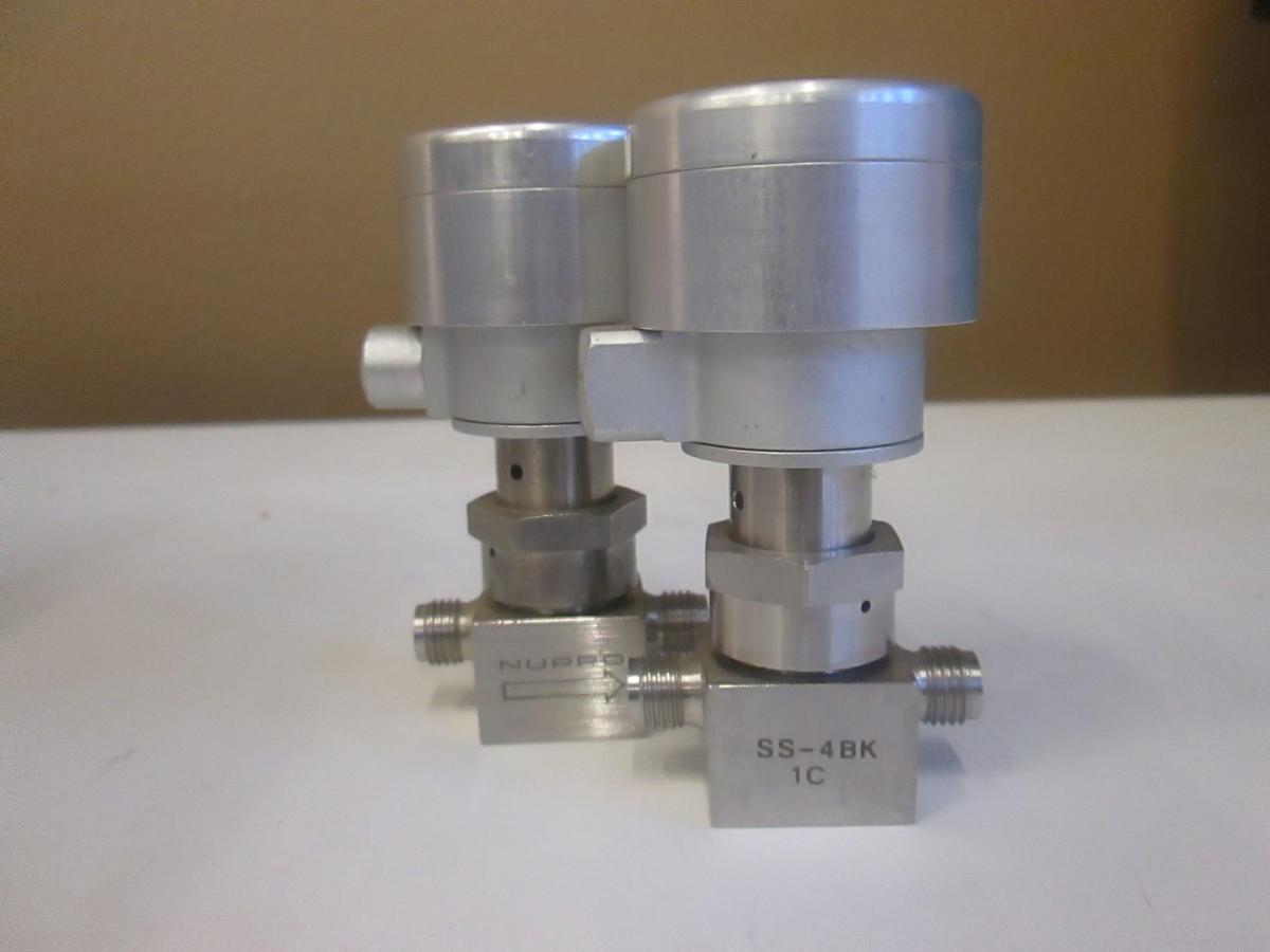 Used Nupro SS-4BK1C Bellows Sealed Valve w/ NC Actuator, 1/4" Swagelok Tube, Lot of 2