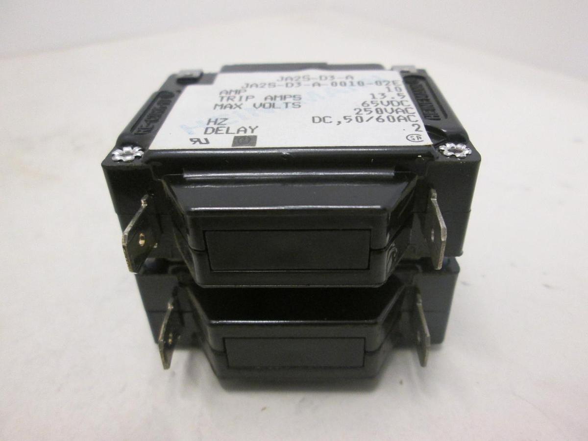 Used Heinemann JA2S-D3-A, 2 Pole Circuit Breaker Switch, 10A, 13.5A, 65VDC, Used