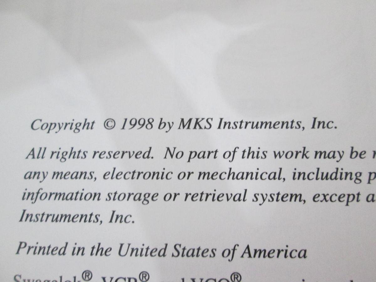 Used MKS, 622A/626A/627A/628A, Baratron Pressure Transducer Instruction Manual, Used