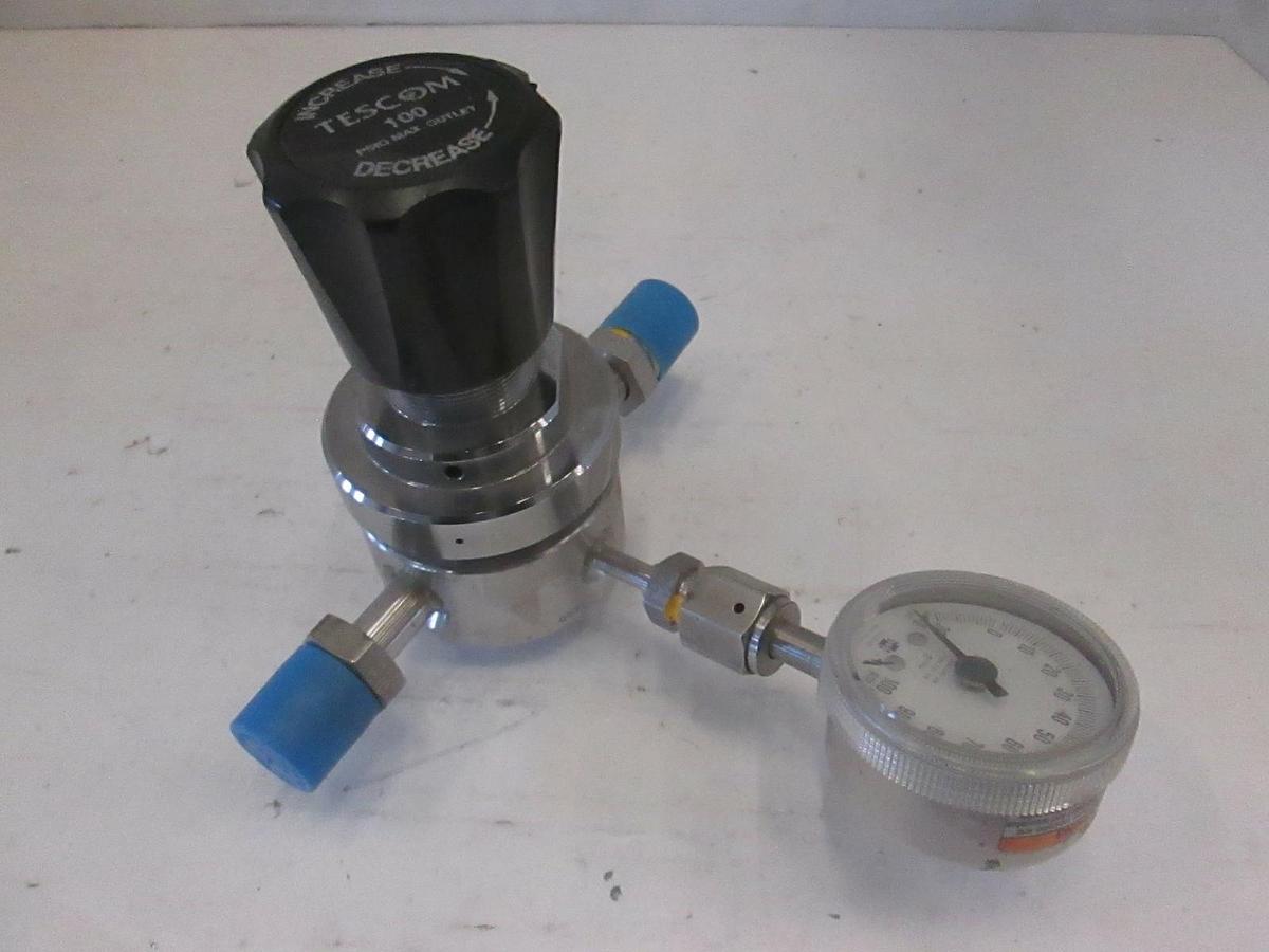 Used Tescom Stainless Steel Regulator, 44-3262 w/ 30-0-100 PSI Gauge, Used