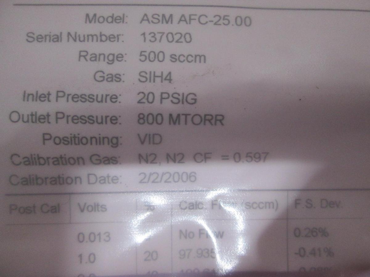Used ASM, AFC-25, Mass Flow Controller, 500 SCCM, SIH4, New