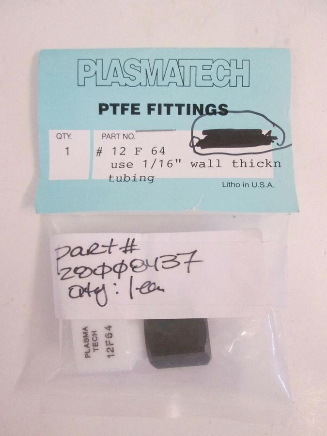 PLASMATECH PTFE Fittings, 12-F-64, 1/16" wall thick, NIP