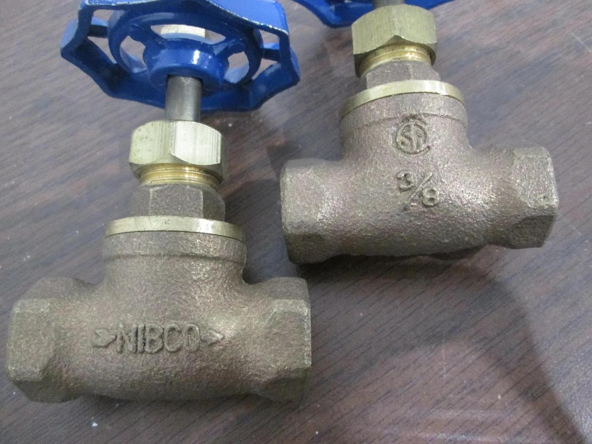 Used Nibco, 3/8" Threaded Brass Valve, Manual Blue Handle, Used, Lot of 2