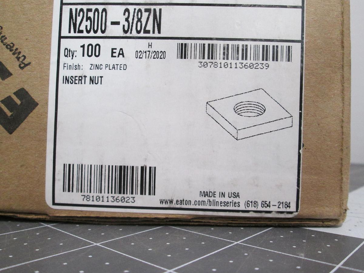 Used Eaton B-Line N2500-3/8ZN, Zinc Plated Insert Square Nuts Lot of 100