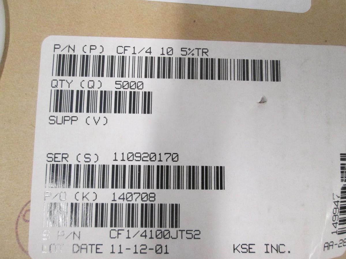 KOA, CF1/4 100 J T52, Resistor, Carbon Film, 1K Ohm 5%, New, Reel of 5000