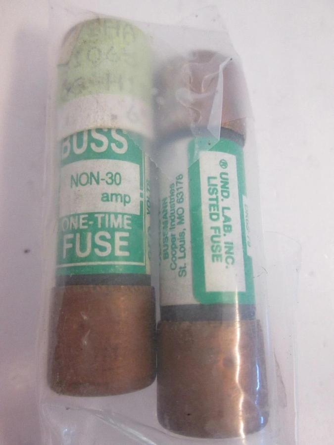 Used Bussmann Non 30 One Time Fuse, 30A, Lot of 2