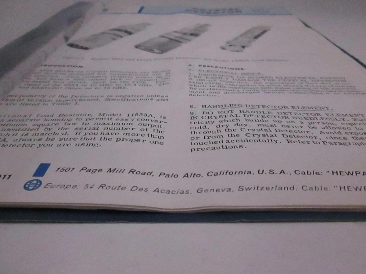 Used HP 423A and 8470A Crystal Detectors Operating Note, Used