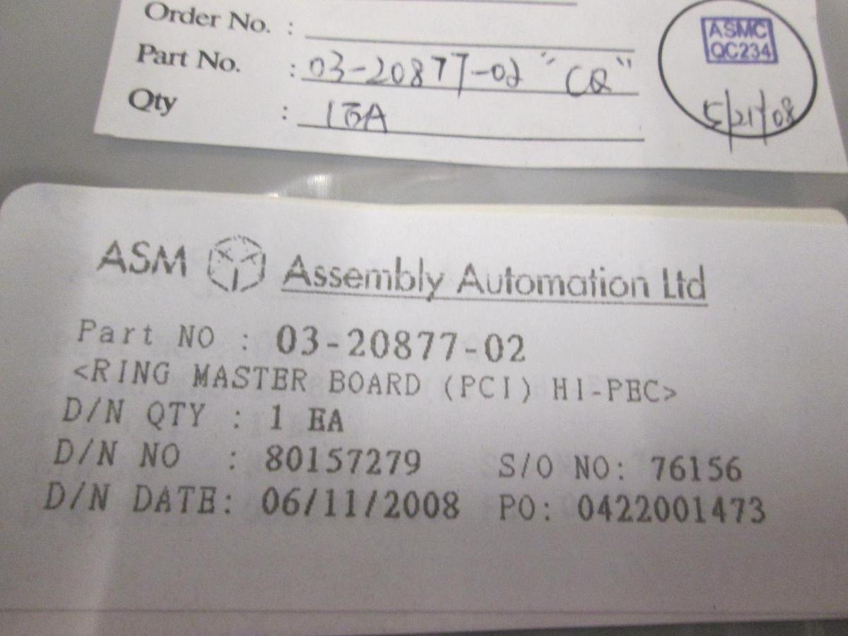 Used ASM, Ring Master Board (PCI) HI-PEC, 03-20877-02, New