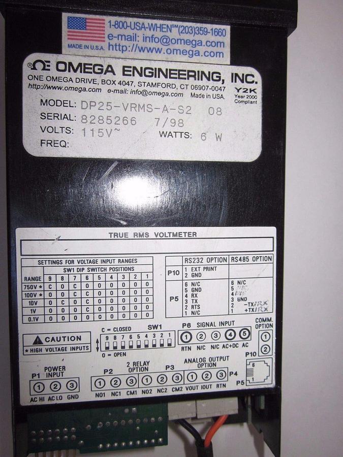 Used Omega DP25-VRMS-A-S2 True RMS Voltmeter
