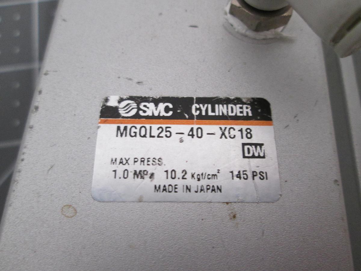 Used SMC MGQL25-40-XC18 Guided Cylinder Adjustable Stroke Pneumatic Actuator