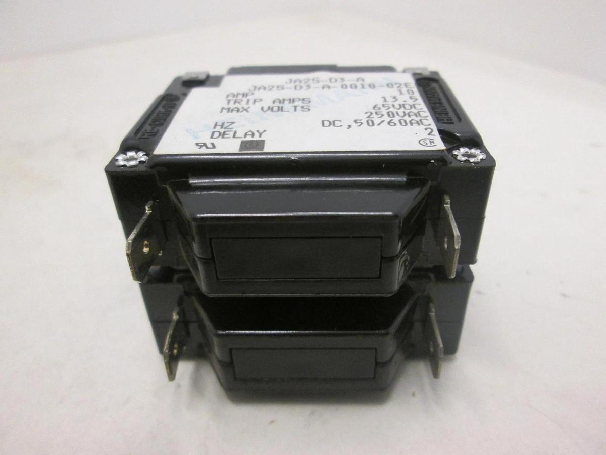 Used Heinemann JA2S-D3-A, 2 Pole Circuit Breaker Switch, 10A, 13.5A, 65VDC, Used