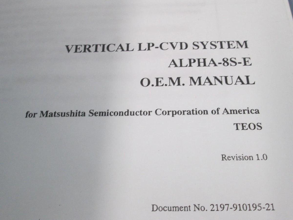 Used TEL Tokyo, ALPHA-8S, O.EM. Manual, TEOS, REV 1 Used