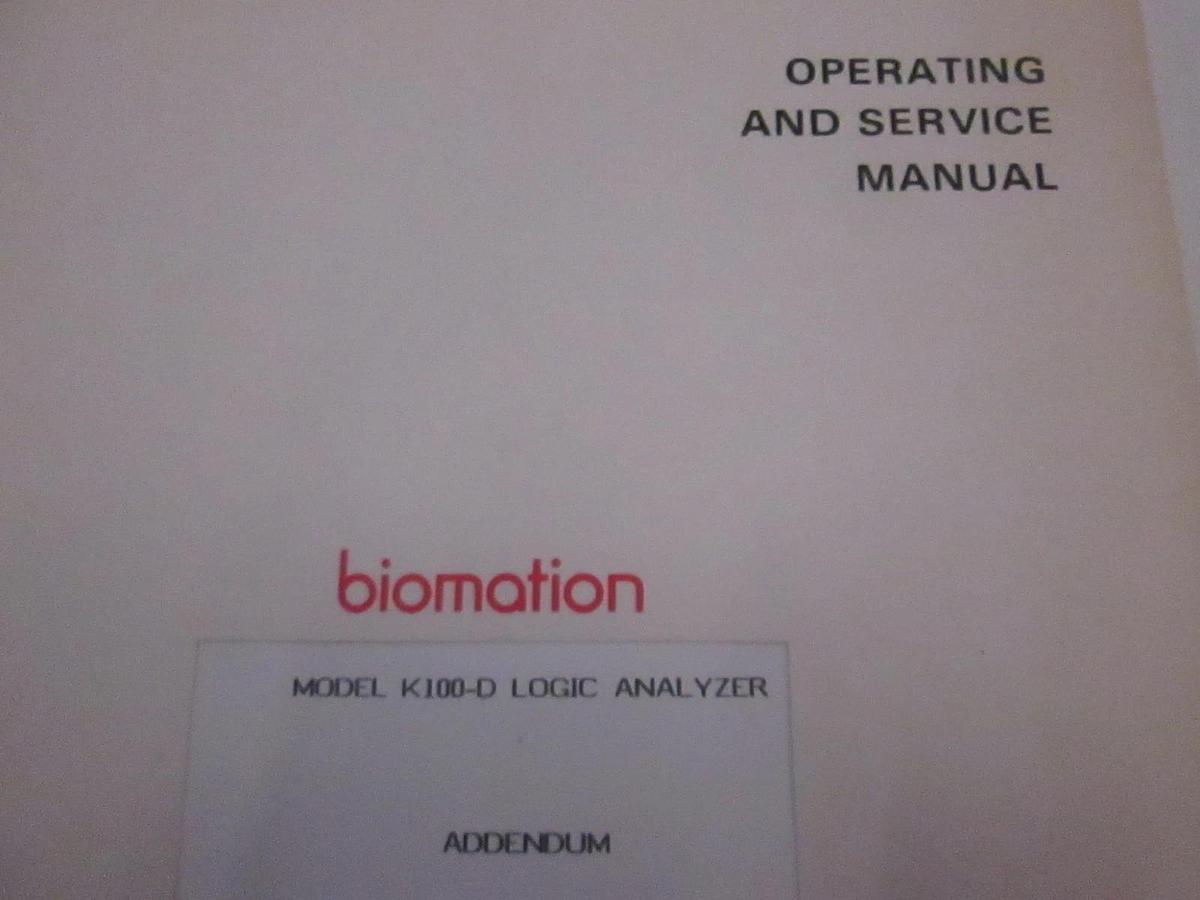 Used Gould K100-D Logic Analyzer Addendum Operating and Service Manual, Used