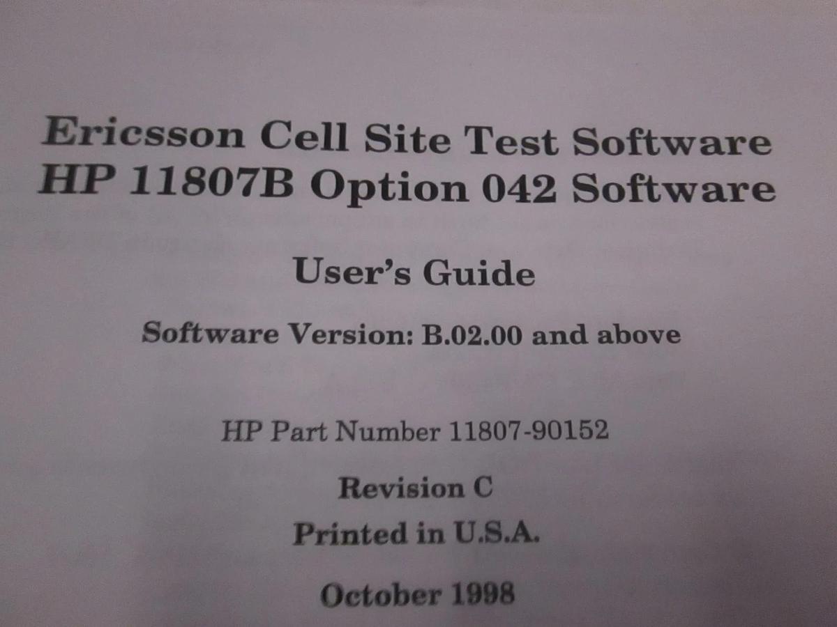 Used HP 11807B Option 42 Cell Site Test Software User's Guide, Used