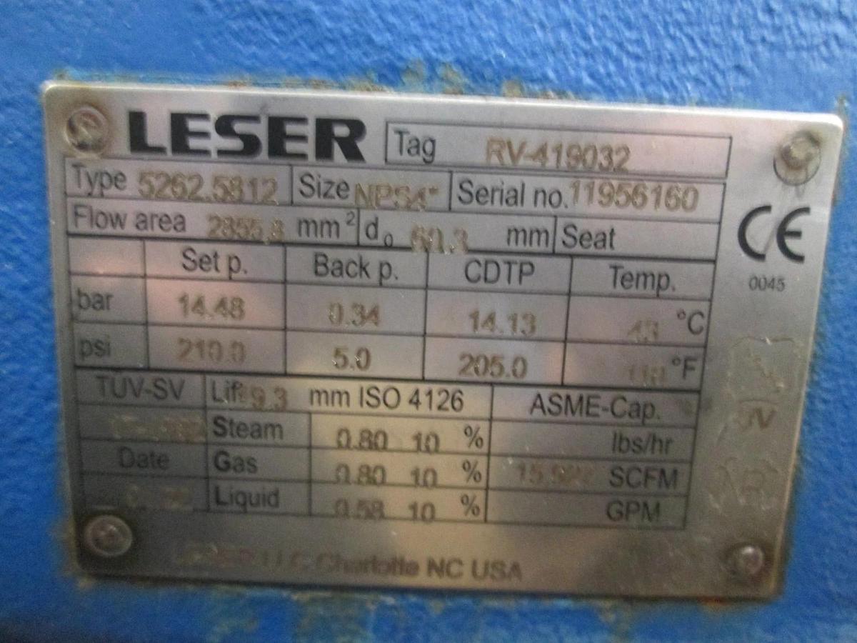 Used Leser, Pressure Relief Valve, 5262.5812, RV-419032, Size NPS4, Used