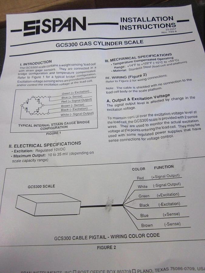 Used Span GCS-300 Gas Cylinder Scale, 60LBS, Stainless Steel, NIB Semi Gas