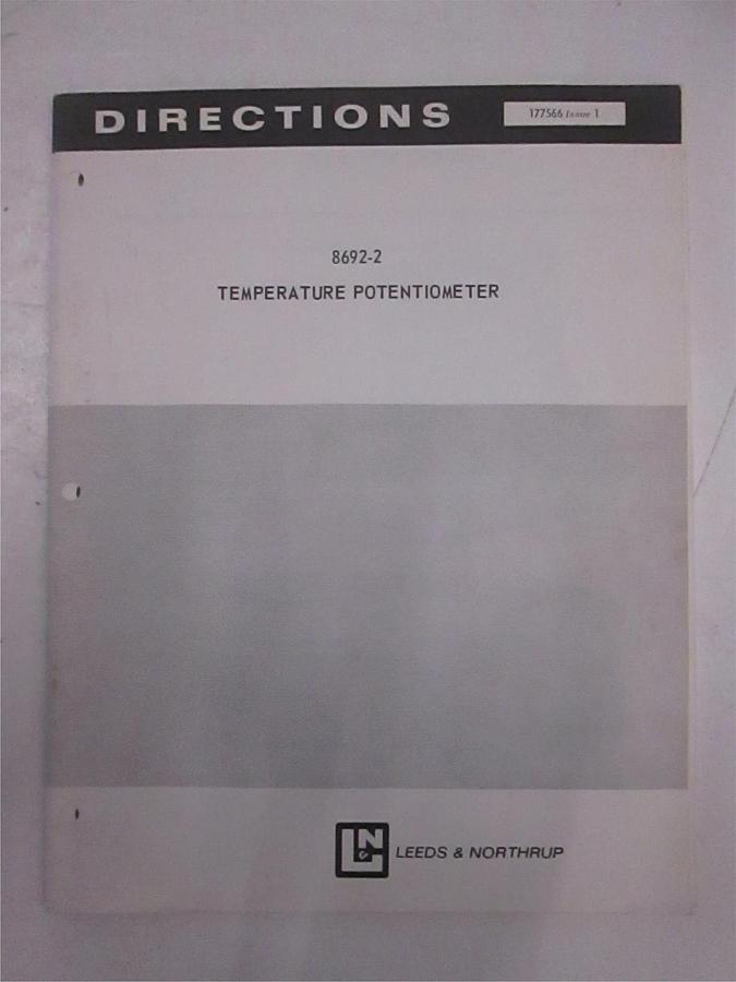 Used Leeds and Northrup 8692-2 Temperature Potentiometer Directions, Used