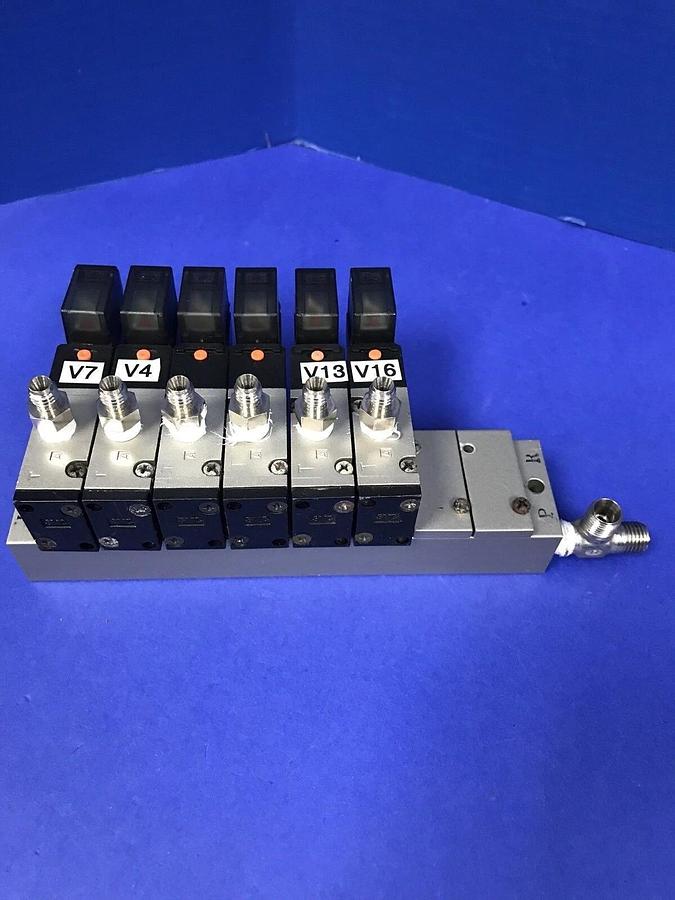 Used SMC NVZ512 Solenoid Valve Manifold Assembly, with 6 Valves, Used