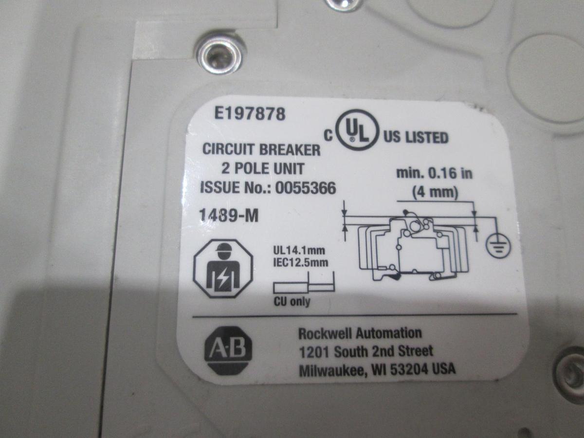 Used Allen-Bradley, 1489-M2C100, Miniature Circuit Breaker, 2 Pole, New