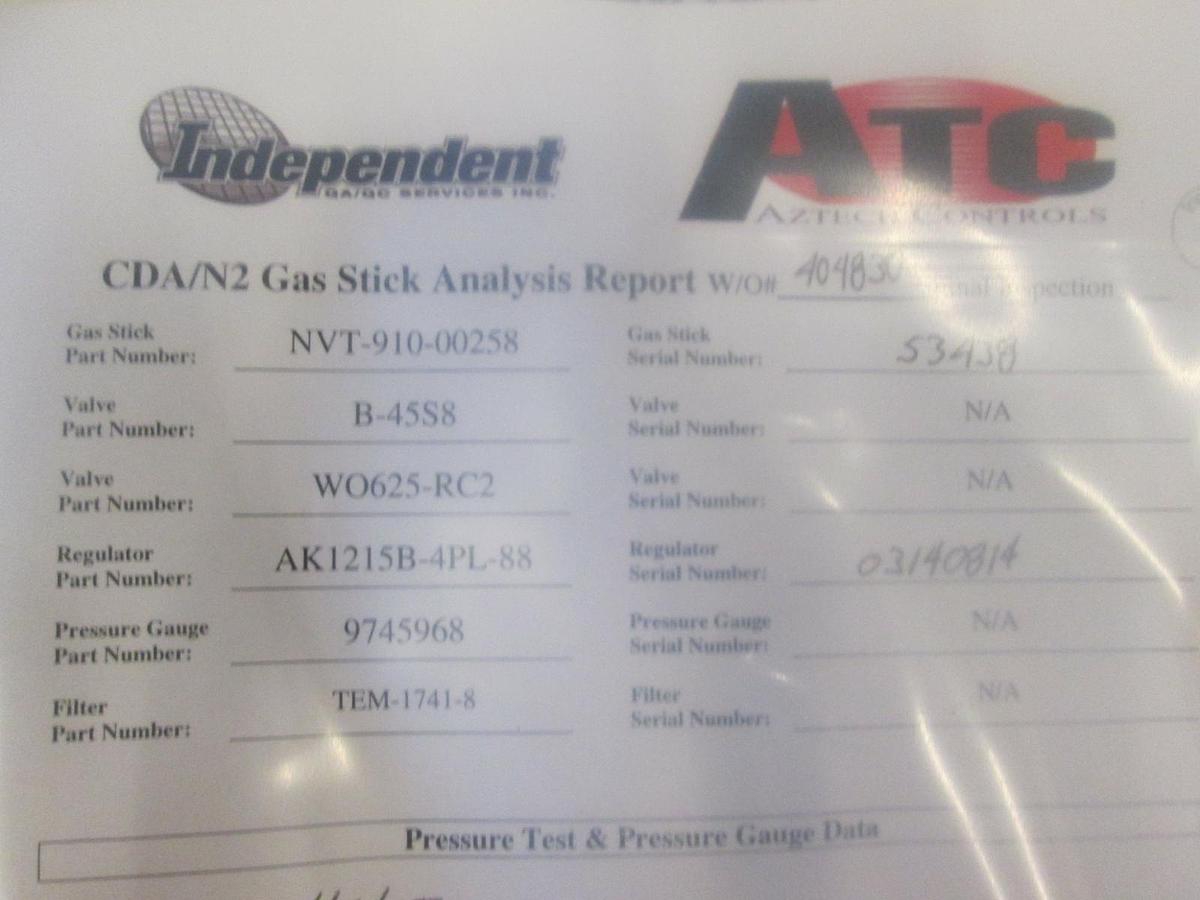 Aztech Controls CDA/N2 valve regulator gage filter Gas Stick, NVT-910-00258, New