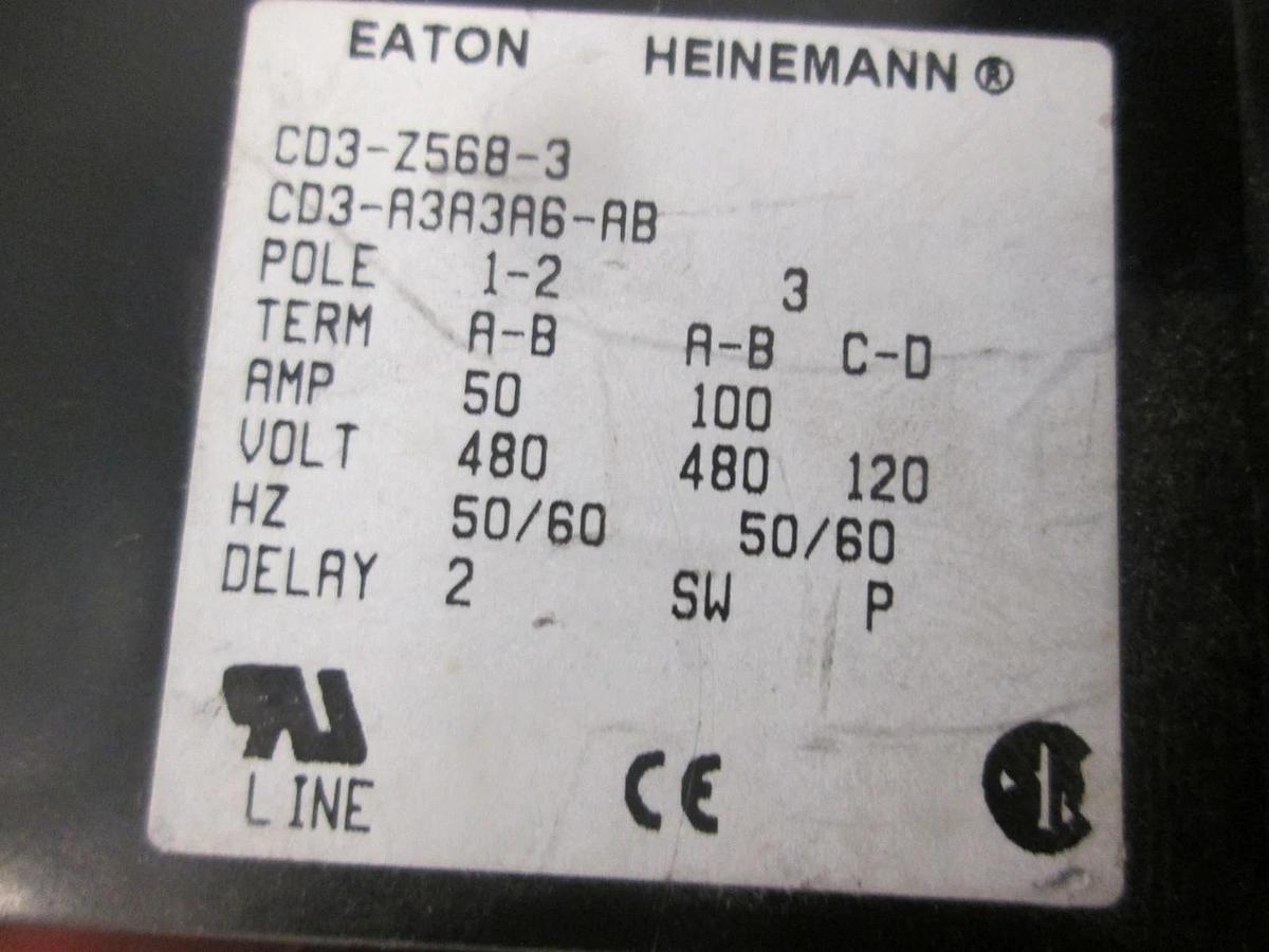 Used Heinemann, CD3-A3A3A6-AB, Circuit Breaker w/ Cable, 3 Pole, 50-50-100A, Used