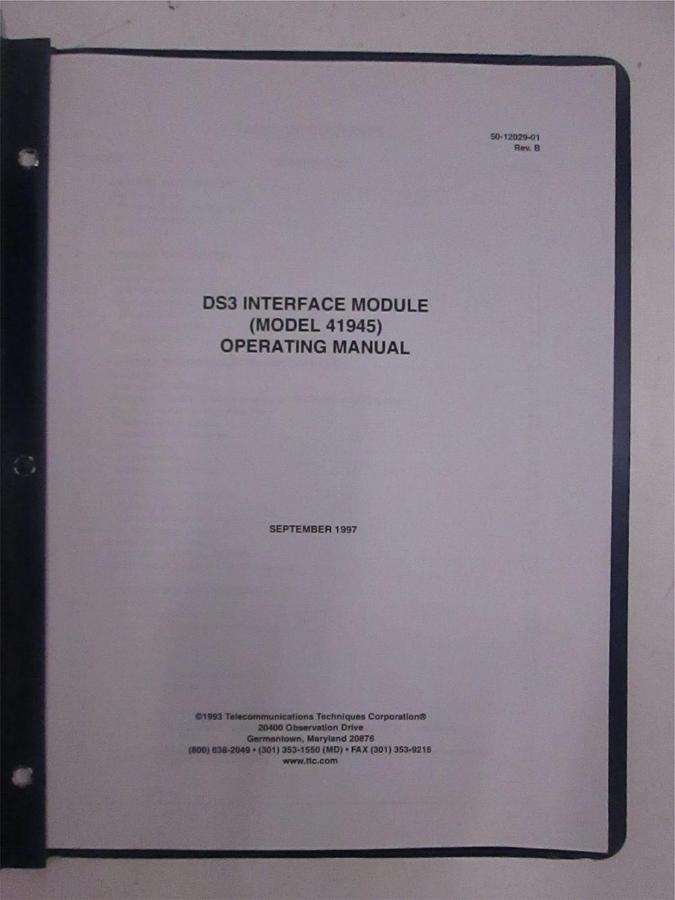 Used TTC DS3 Interface Module Model 41945 Operating Manual, Used