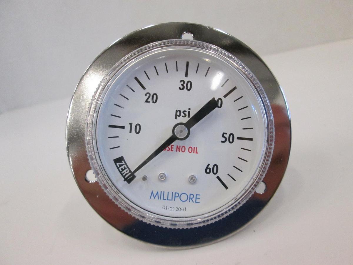 Used Millipore Pressure Gauge 0-60psi, 1/4" FVCR, Used