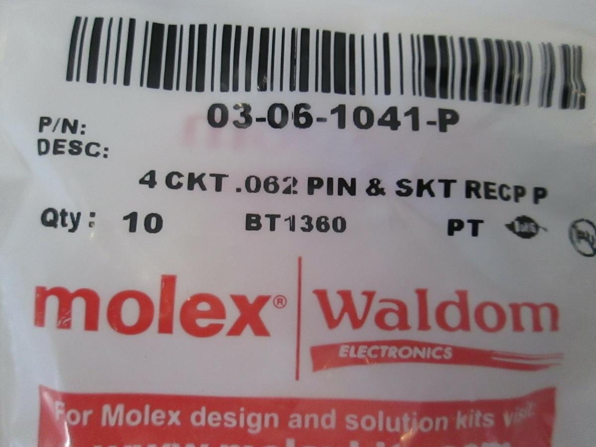 Used Molex Waldom 4 CKT .062 Pin & SKT Recp P, New, Lot of 10