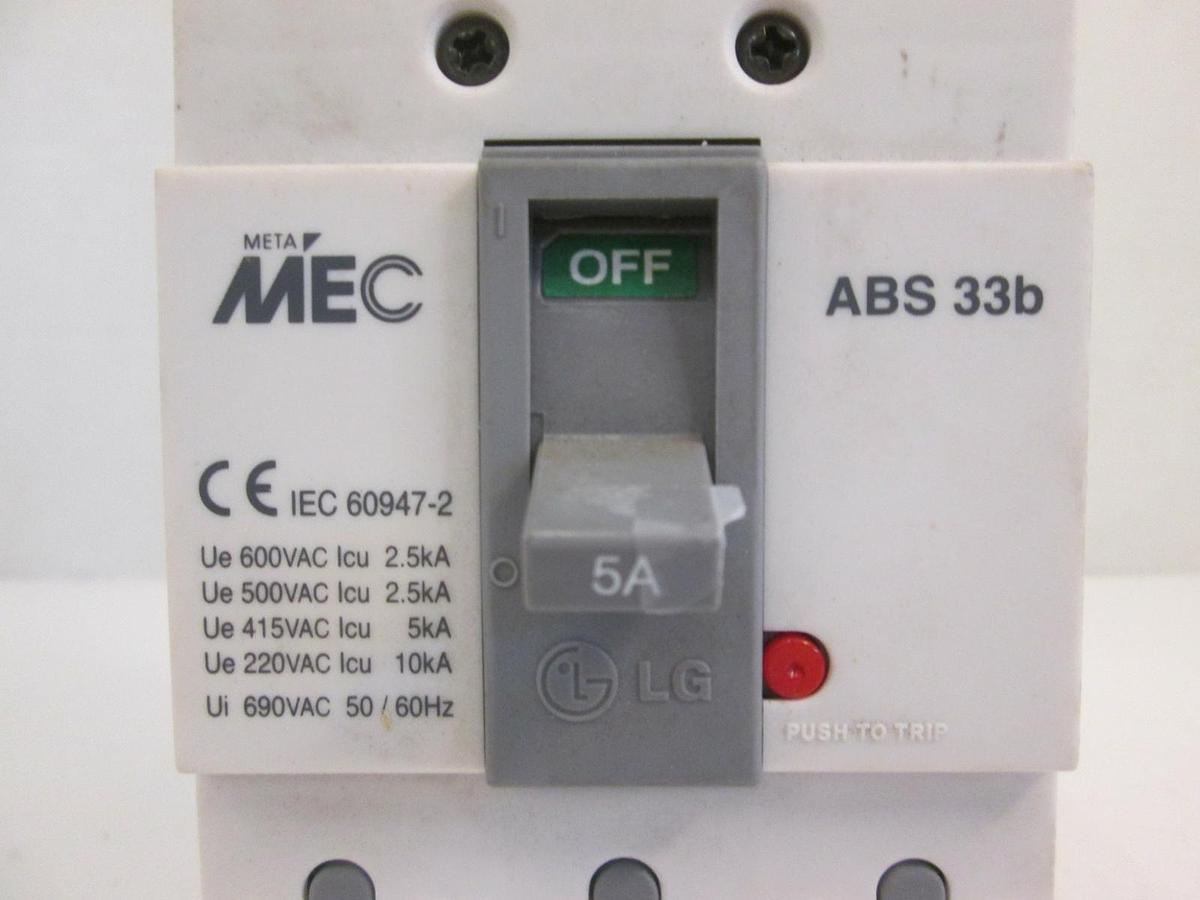 Used Meta MEC ABS 33B Circuit Breaker - 3 POLE 5 AMP, Used