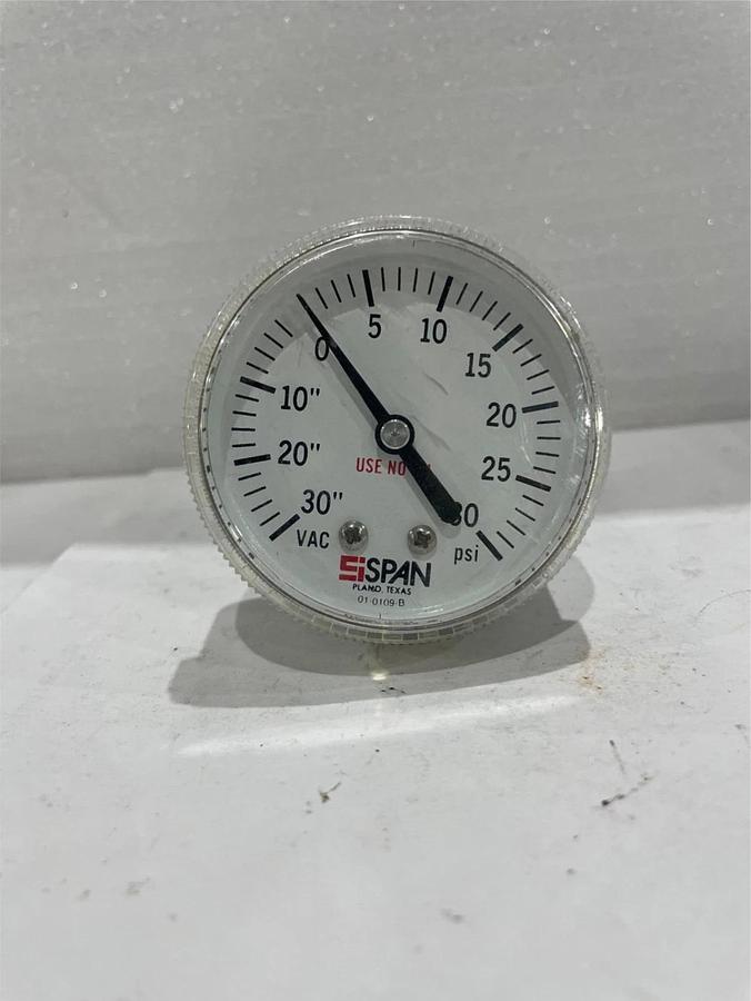 Used Span Instruments, Pressure Gauge, -30-0-30PSI, 1/4 vcr Used