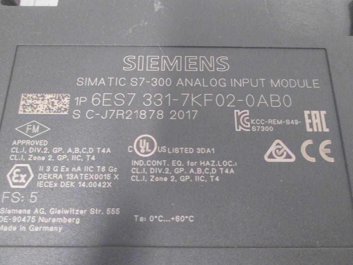 Used Siemens, Simatic S7-300, Analog Input Module,6ES7 331-7KF02-0AB0, Used, Lot of 2