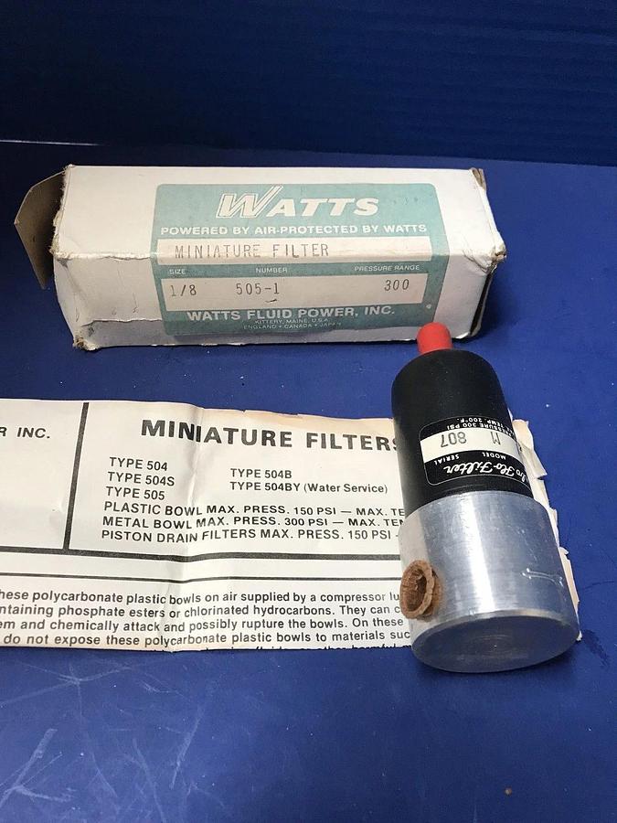 WATTS Miniature Filter 505-1, 300 psi, 1/8", Metal Bowl, New