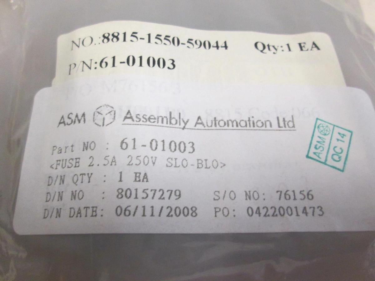 ASM, Fuse 2.5A, 250V Slow Blow, 61-01003, New