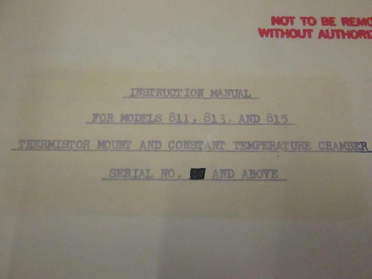 Used Weinschel Models 811,813,815 Thermistor Mount Instruction Manual, Used