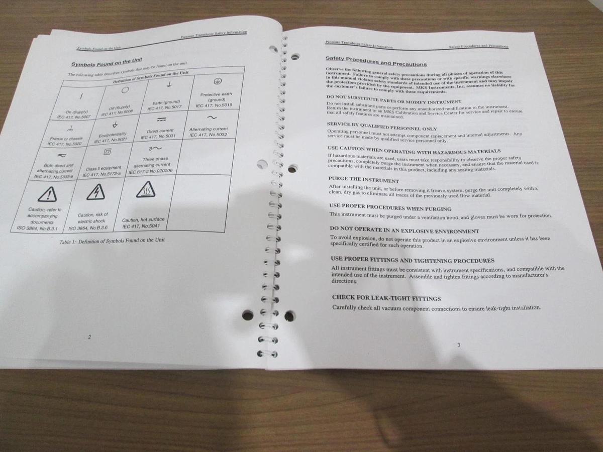 Used MKS, Type 141A/142A, Vacuum Pressure Switch, Instruction Manual, Used