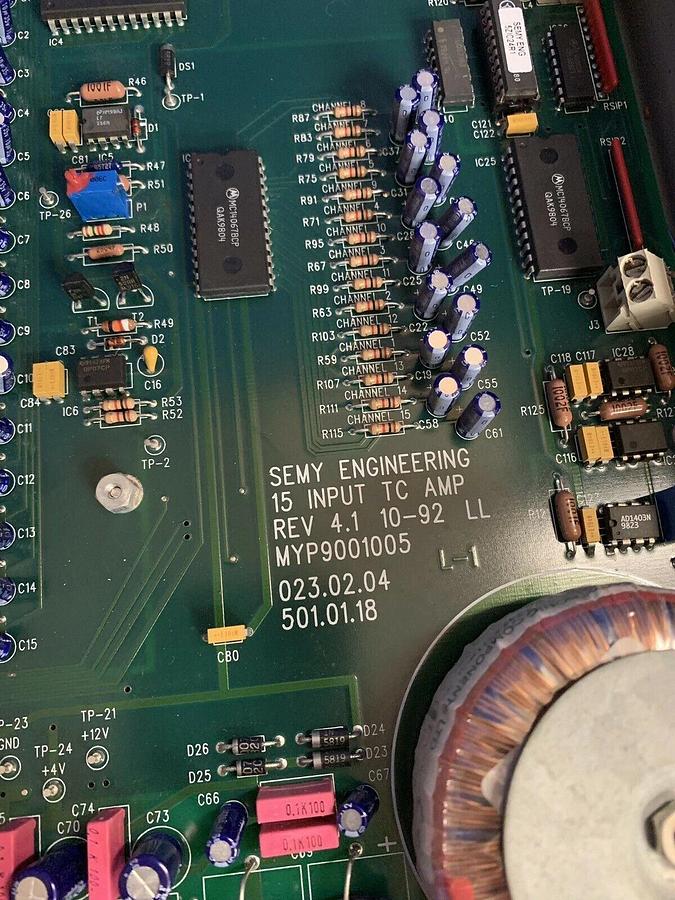 Used SEMY ENGINEERING MYP9001005 T/C Amplifier, 15 Input Type R, Used