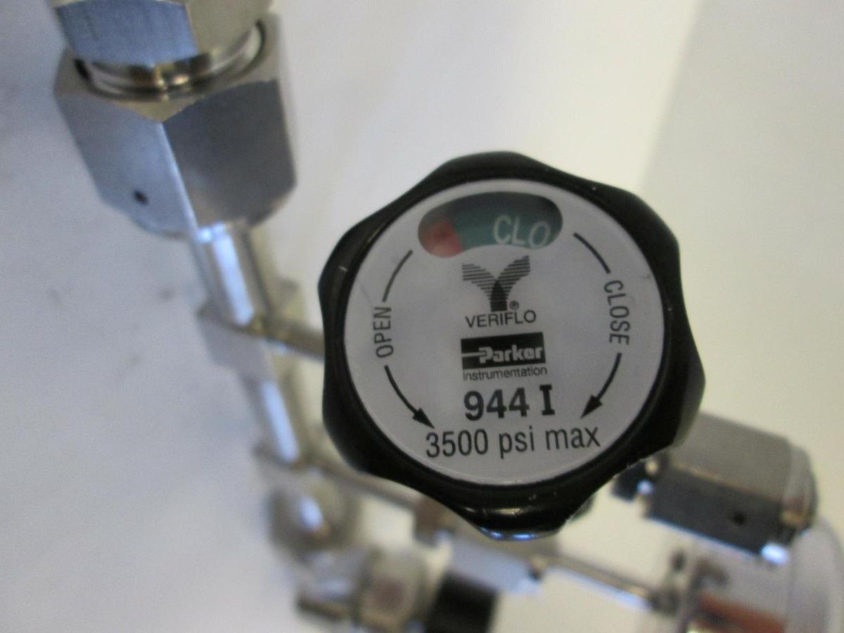 Used Valve Gas Stick Assy w/ (3) Parker Valves, Gauge