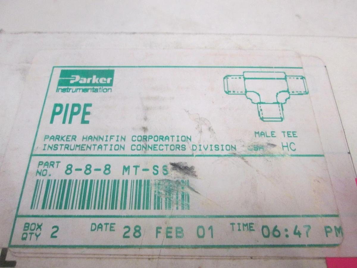 Parker, 8-8-8 MT-SS, Male Tee Pipe Fitting, Box of 2, New