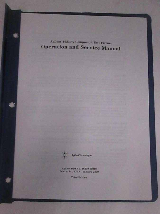 Used Agilent 16339A Component Test Fixture, Operating and Service Manual, Used