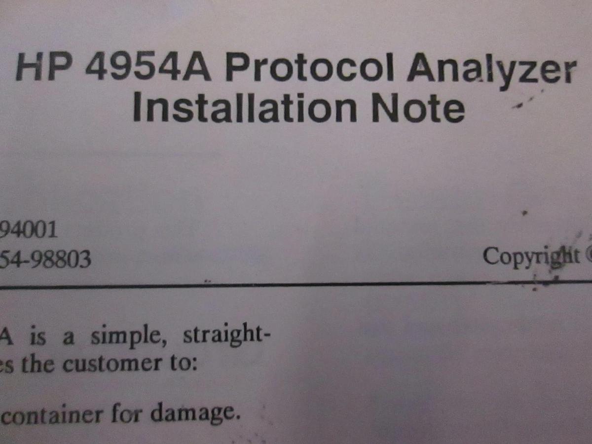 Used HP 4954A Protocol Analyzer Installation Note, Used