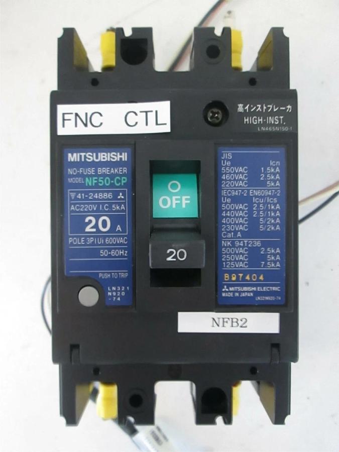 Used Mitsubishi Circuit Breaker No Fuse NF50-CP 20A, 3 Pole, Used