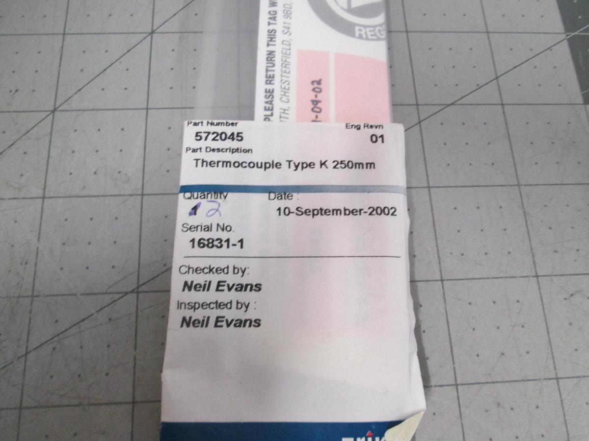 Trikon Tecgnologies, 572045, Type K Thermocouple, 250MM, New Qty 2